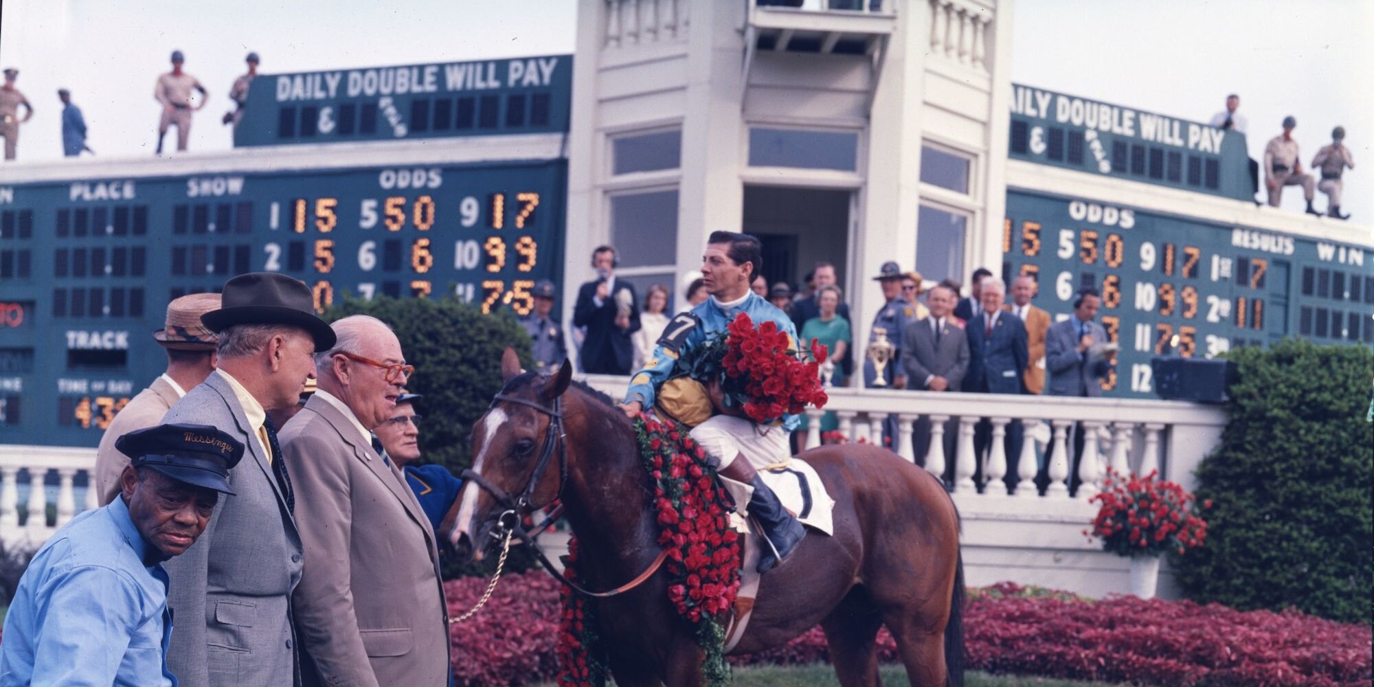 Northern Dancer in the winners circle during the 1964 Kentucky Derby.