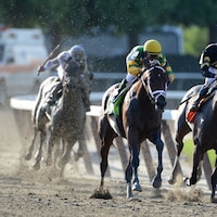 Palace Malice passes Oxbow in the 2013 Belmont Stakes (Photo by Joe Labozzetta/Coglianese Photos)