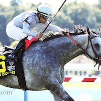 AG Bullet wins the Never Say Die Ladies Turf Sprint Stakes at Kentucky Downs.
