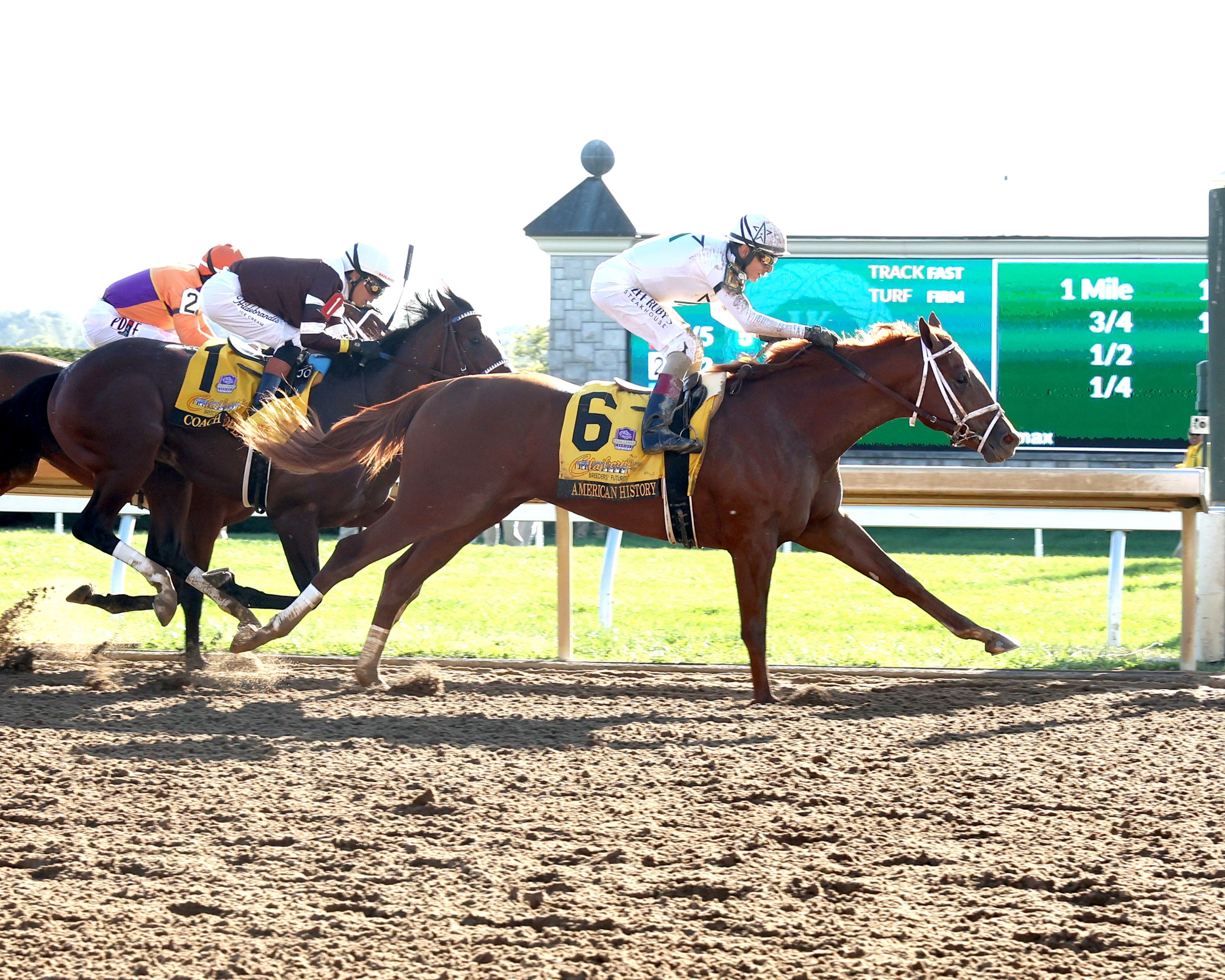 American History wins the Breeders' Futurity (G1) at Keeneland.