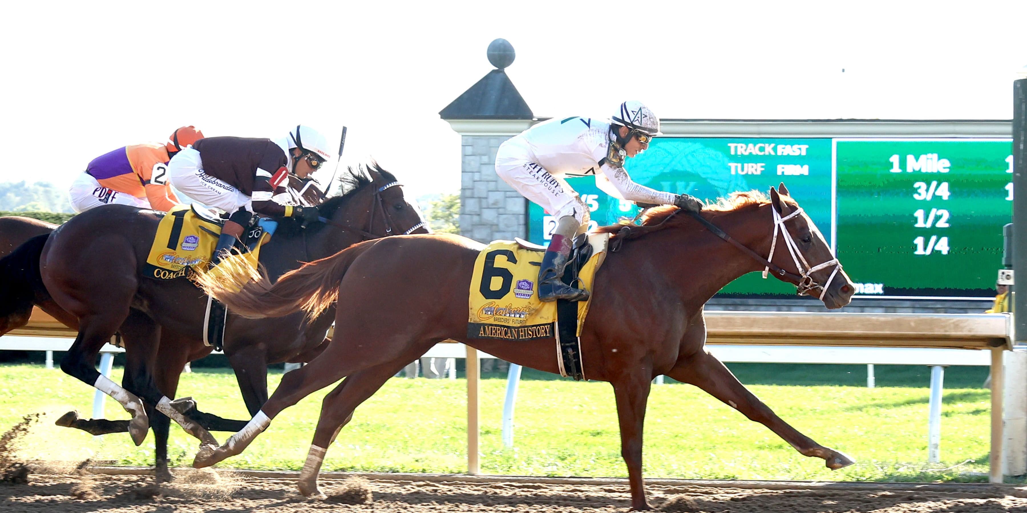 American History wins the Breeders' Futurity (G1) at Keeneland.