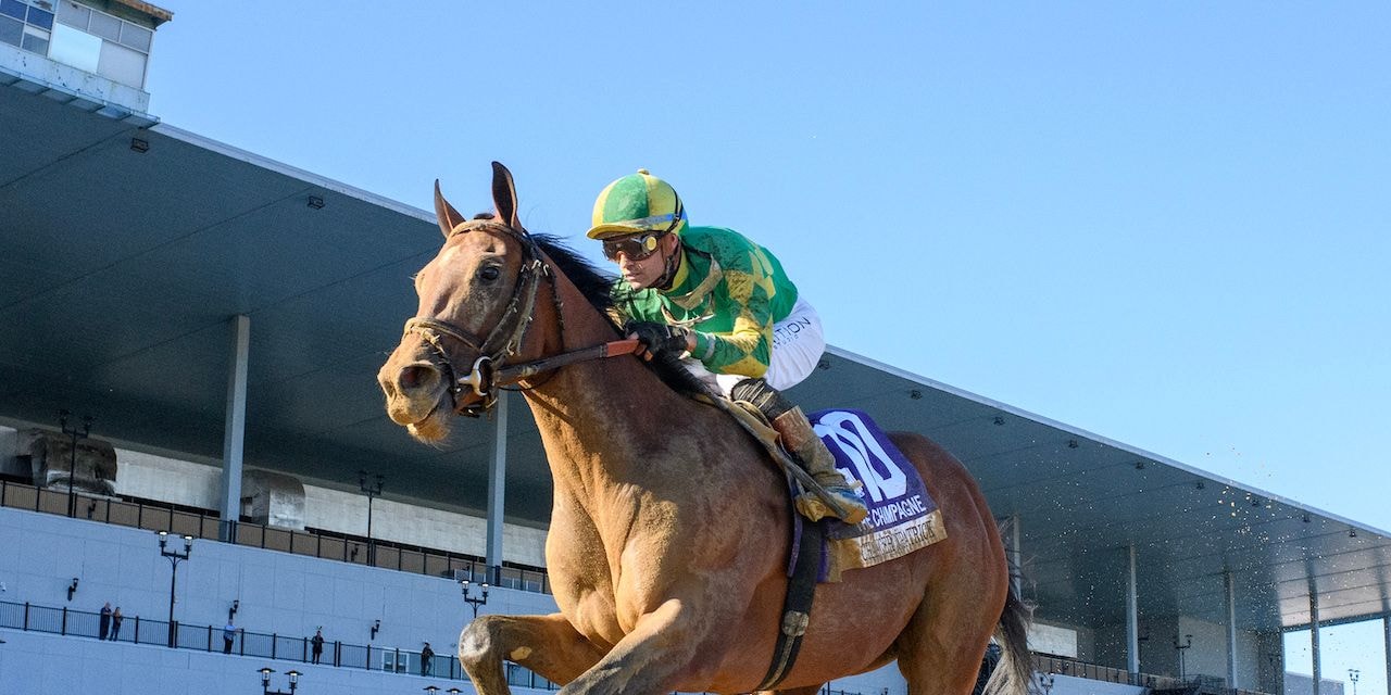 Chancer McPatrick winning the Champagne (G1) at Aqueduct (Photo by Coglianese Photos)