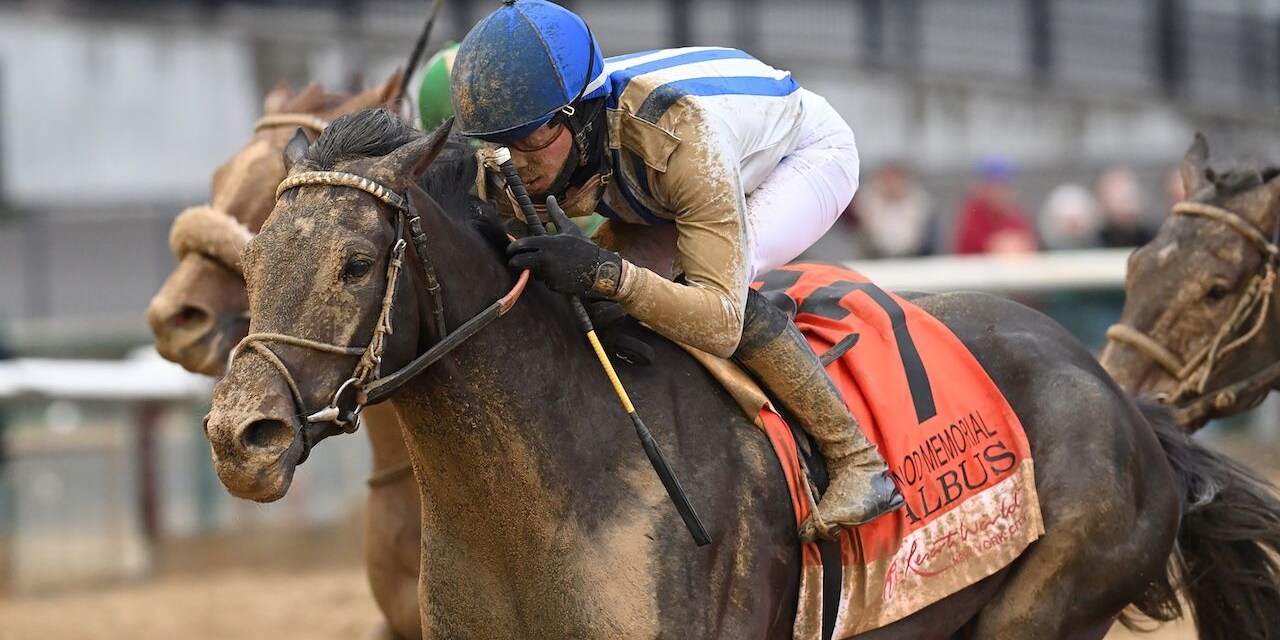 Albus wins the Wood Memorial at Aqueduct.