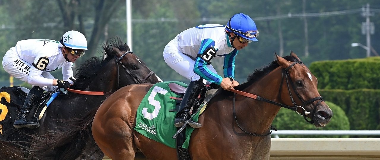 Book'em Danno winning the 2025 True North (G3) at Saratoga