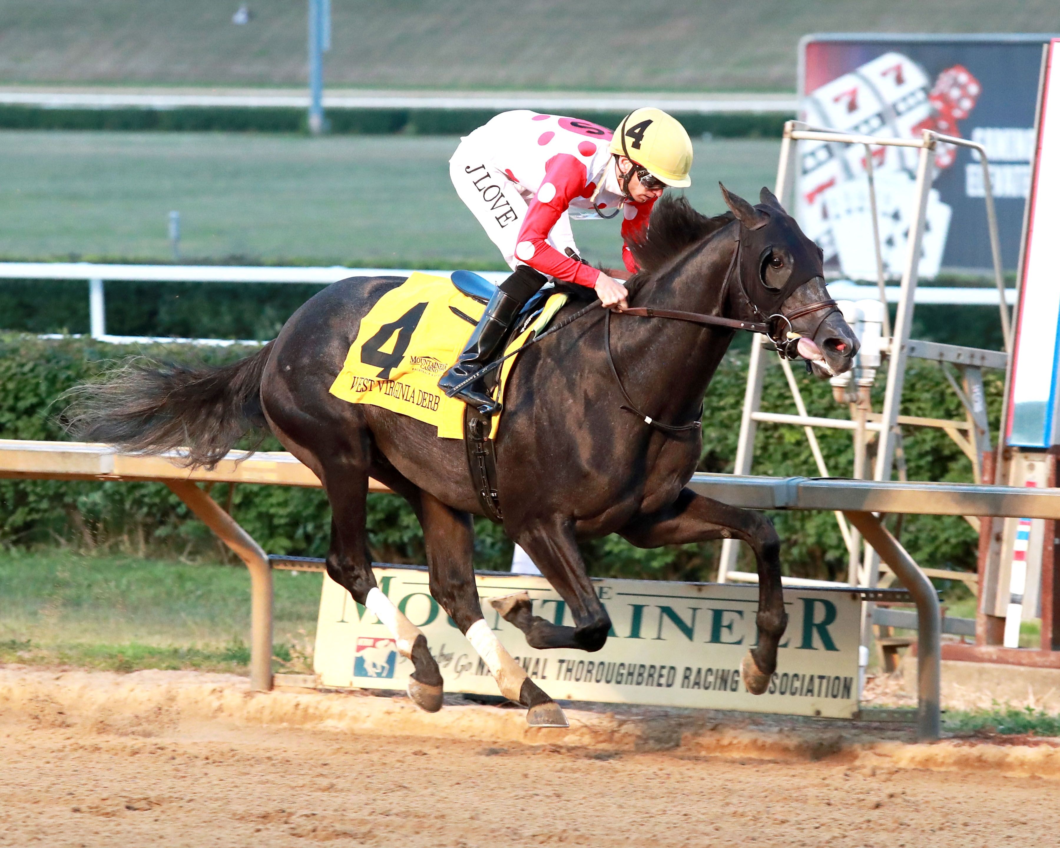 Chunk of Gold responded to blinkers and romped to his first stakes win in the West Virginia Derby