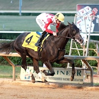 Chunk of Gold responded to blinkers and romped to his first stakes win in the West Virginia Derby
