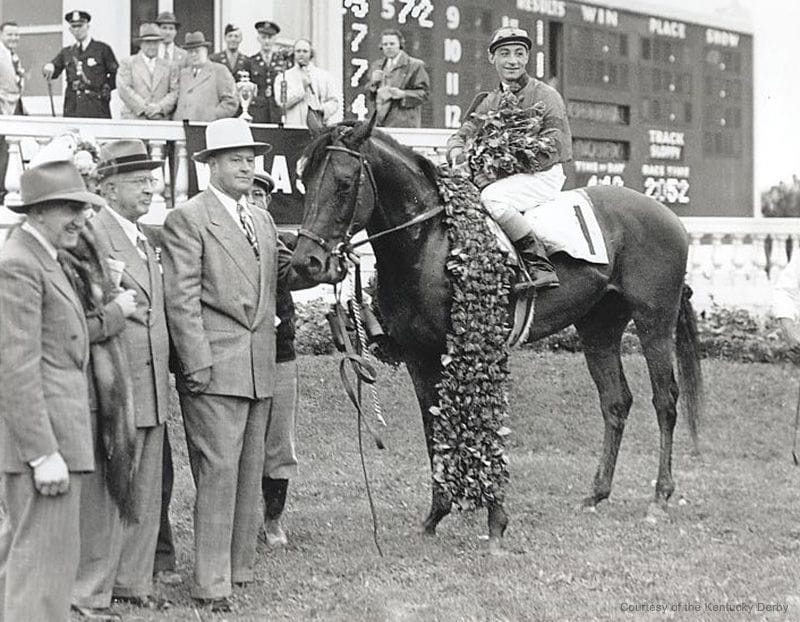 Citation draped in roses after the 1948 Kentucky Derby (Photo courtesy of the Kentucky Derby/Churchill Downs)