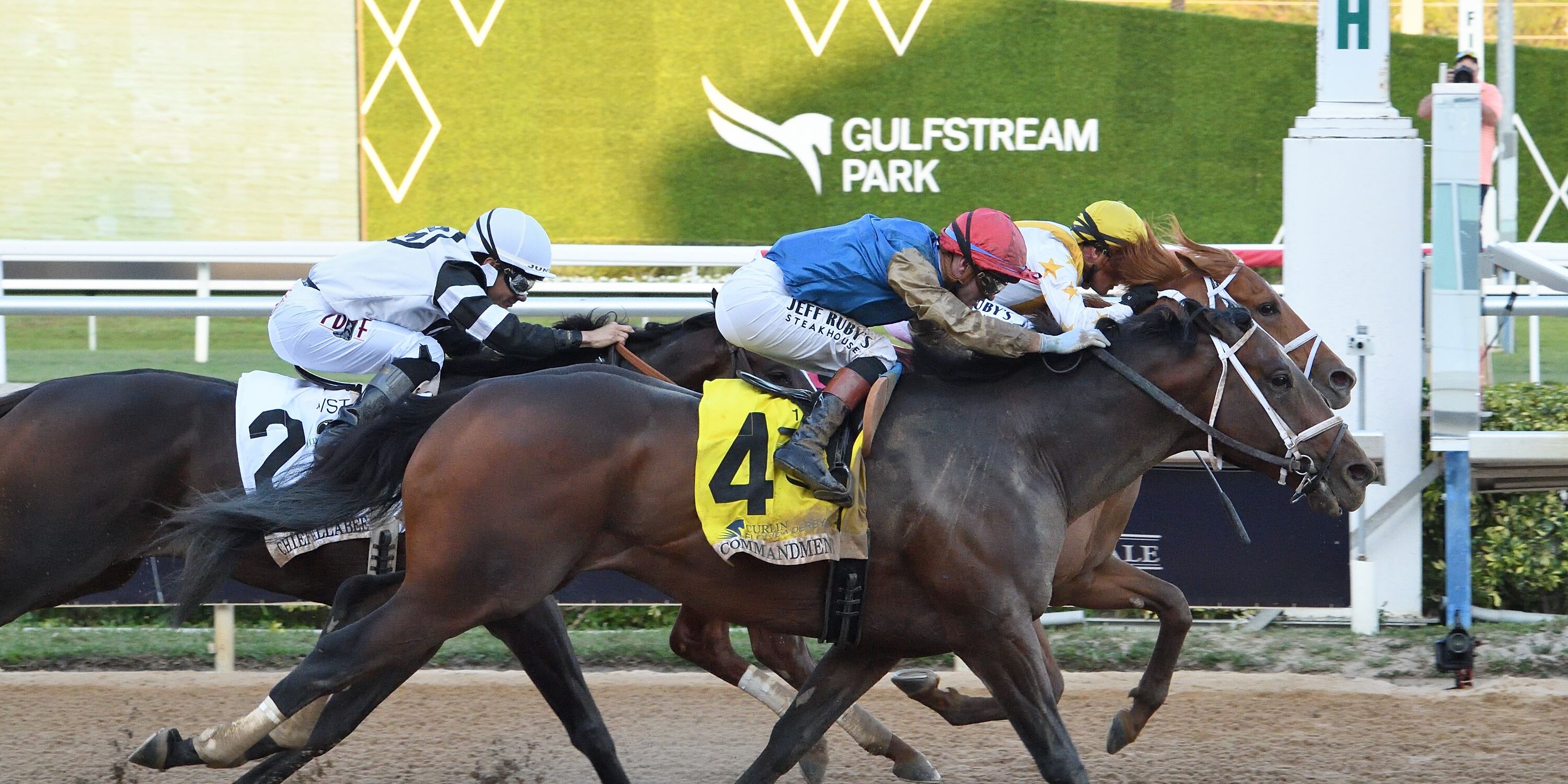 Commandment wins the Florida Derby at Gulfstream Park.