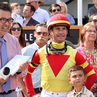 Joe Kristufek interviews Corey Lanerie after finishing fourth aboard Coal Battle in his final ride