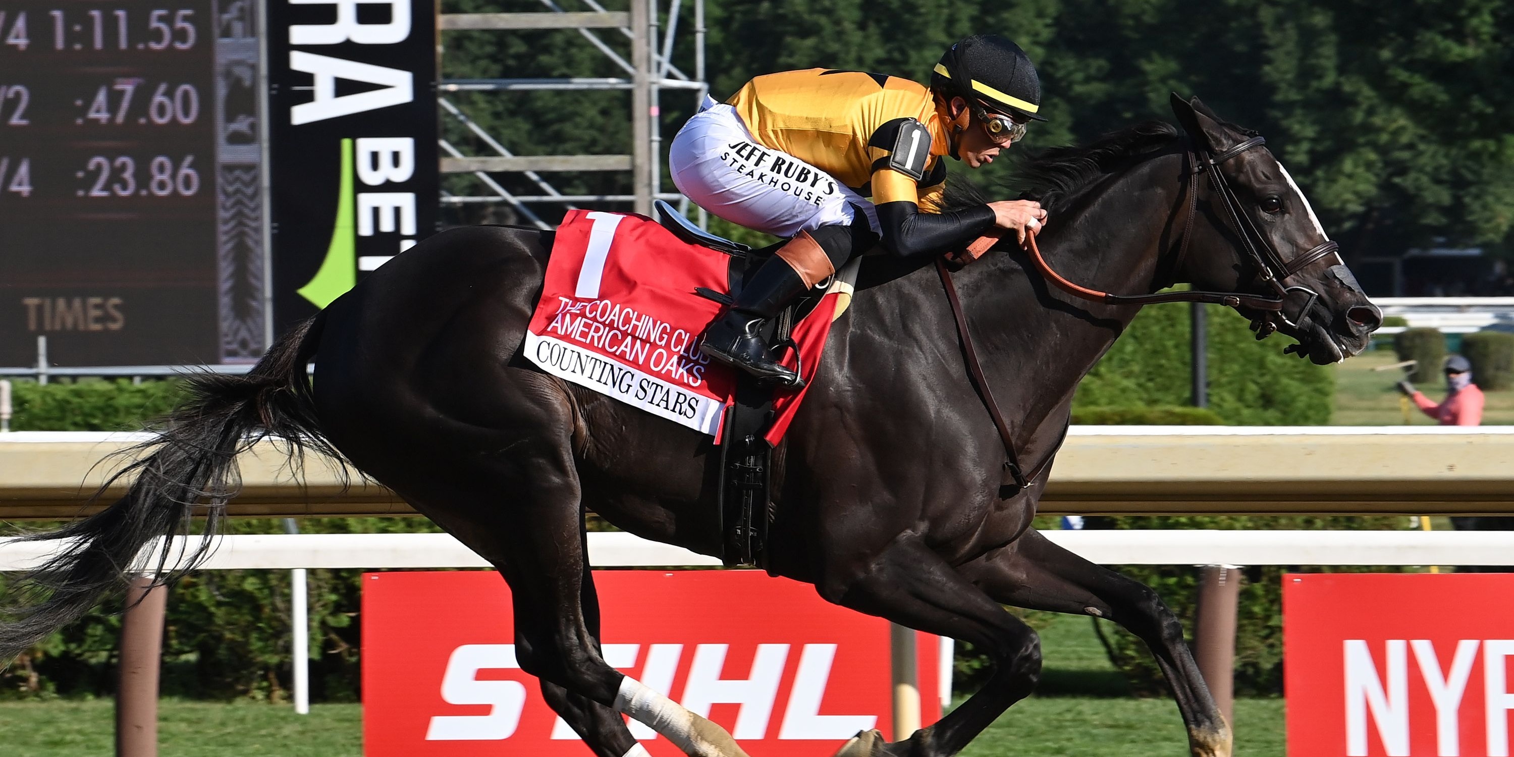 Counting Stars wins the Coaching Club American Oaks at Saratoga.