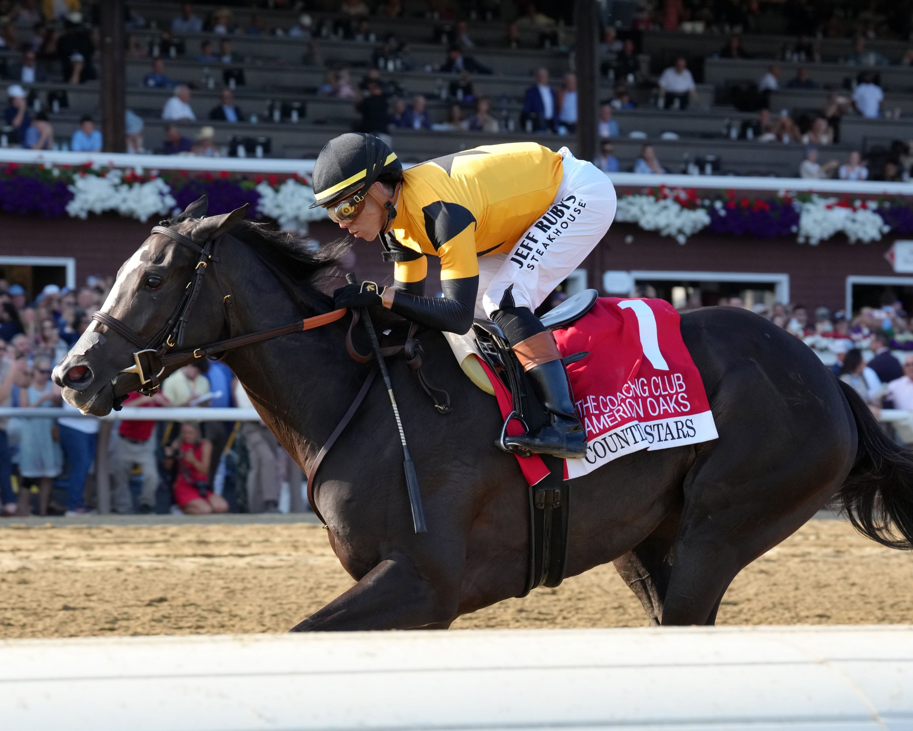 Counting Stars wins the Coaching Club American Oaks at Saratoga.