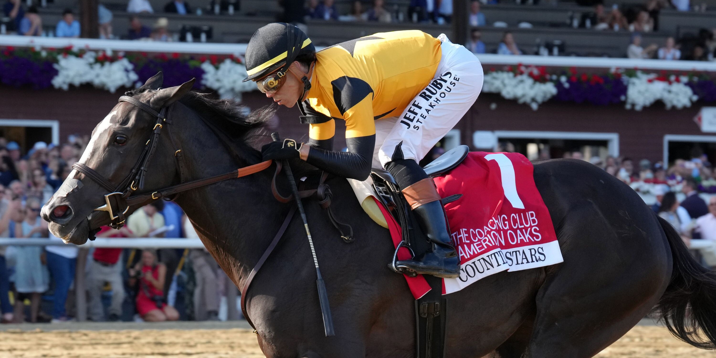 Counting Stars wins the Coaching Club American Oaks at Saratoga.