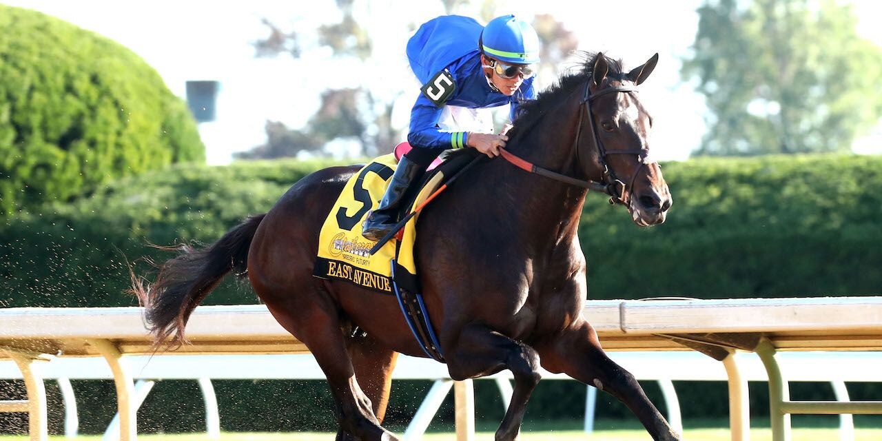 East Avenue winning the Breeders' Futurity (G1) at Keeneland (Photo by Coady Media)
