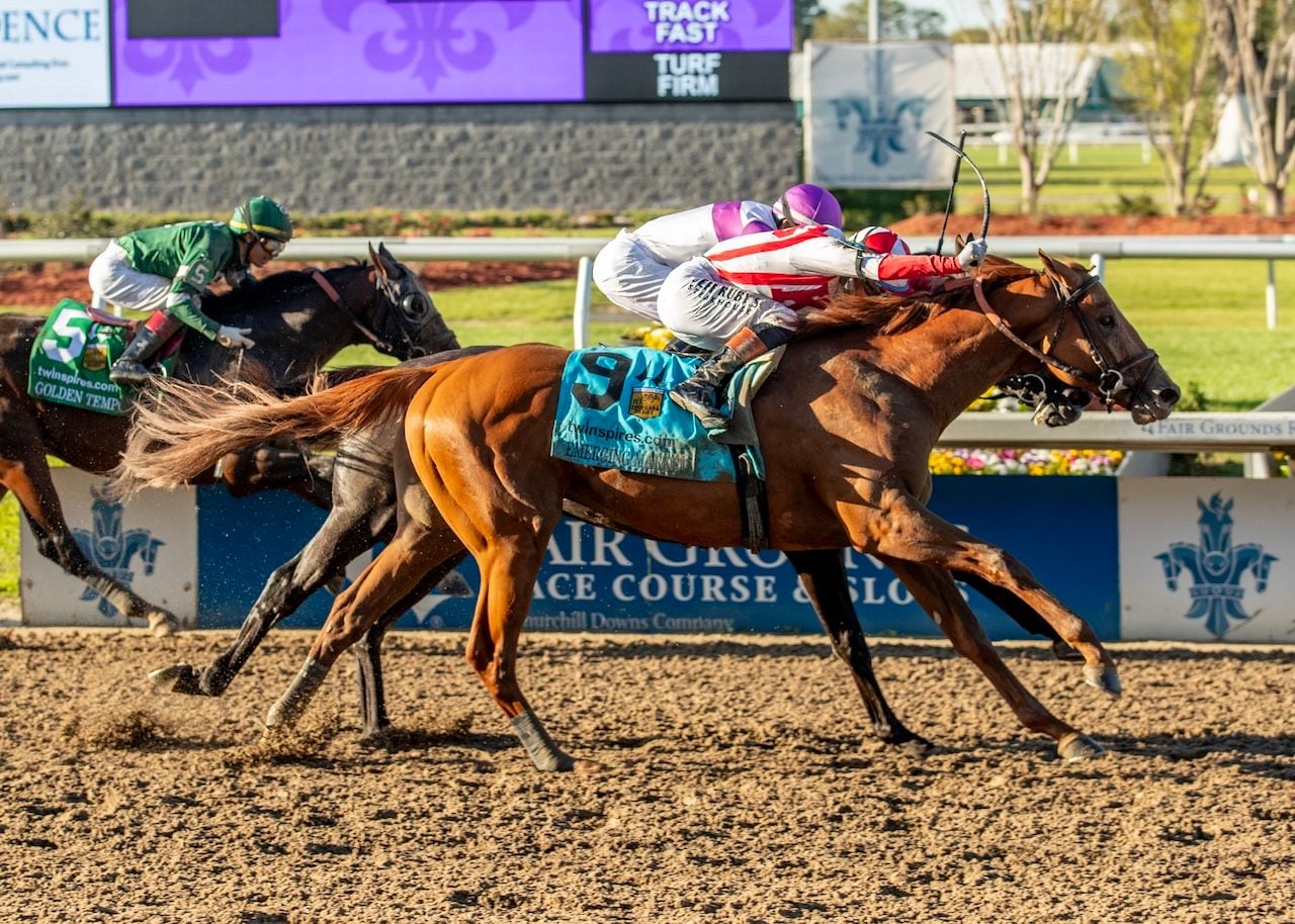Emerging Market wins the Louisiana Derby at Fair Grounds.