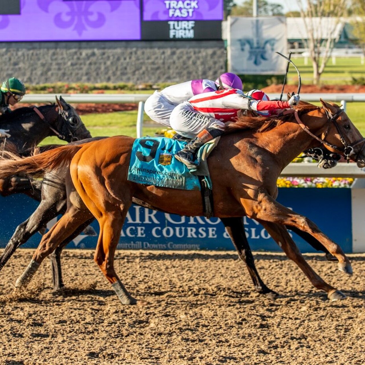 Emerging Market wins the Louisiana Derby at Fair Grounds.
