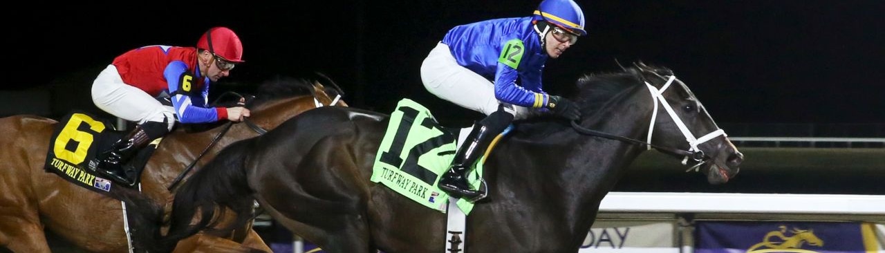 Encino winning the John Battaglia Memorial S. at Turfway Park (Photo by Coady Photography)