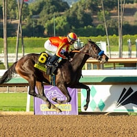 Explora winning the Oak Leaf (G2) at Santa Anita