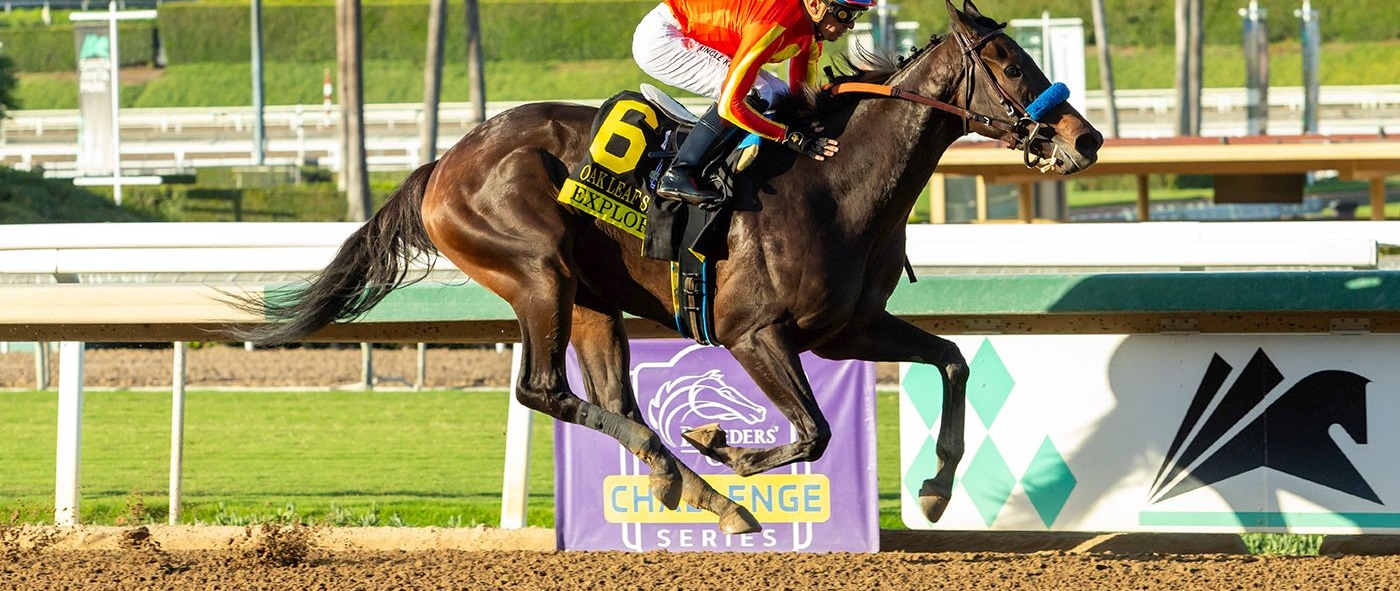 Explora winning the Oak Leaf (G2) at Santa Anita