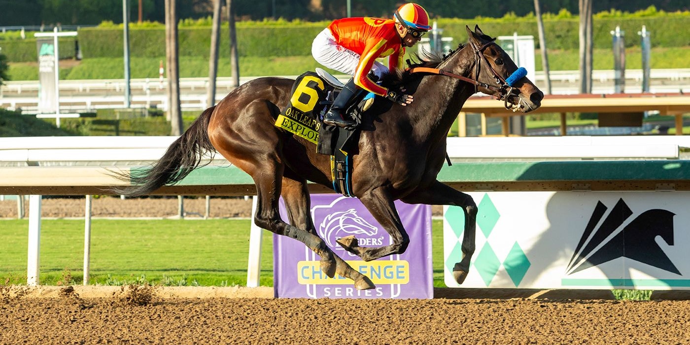 Explora winning the Oak Leaf (G2) at Santa Anita