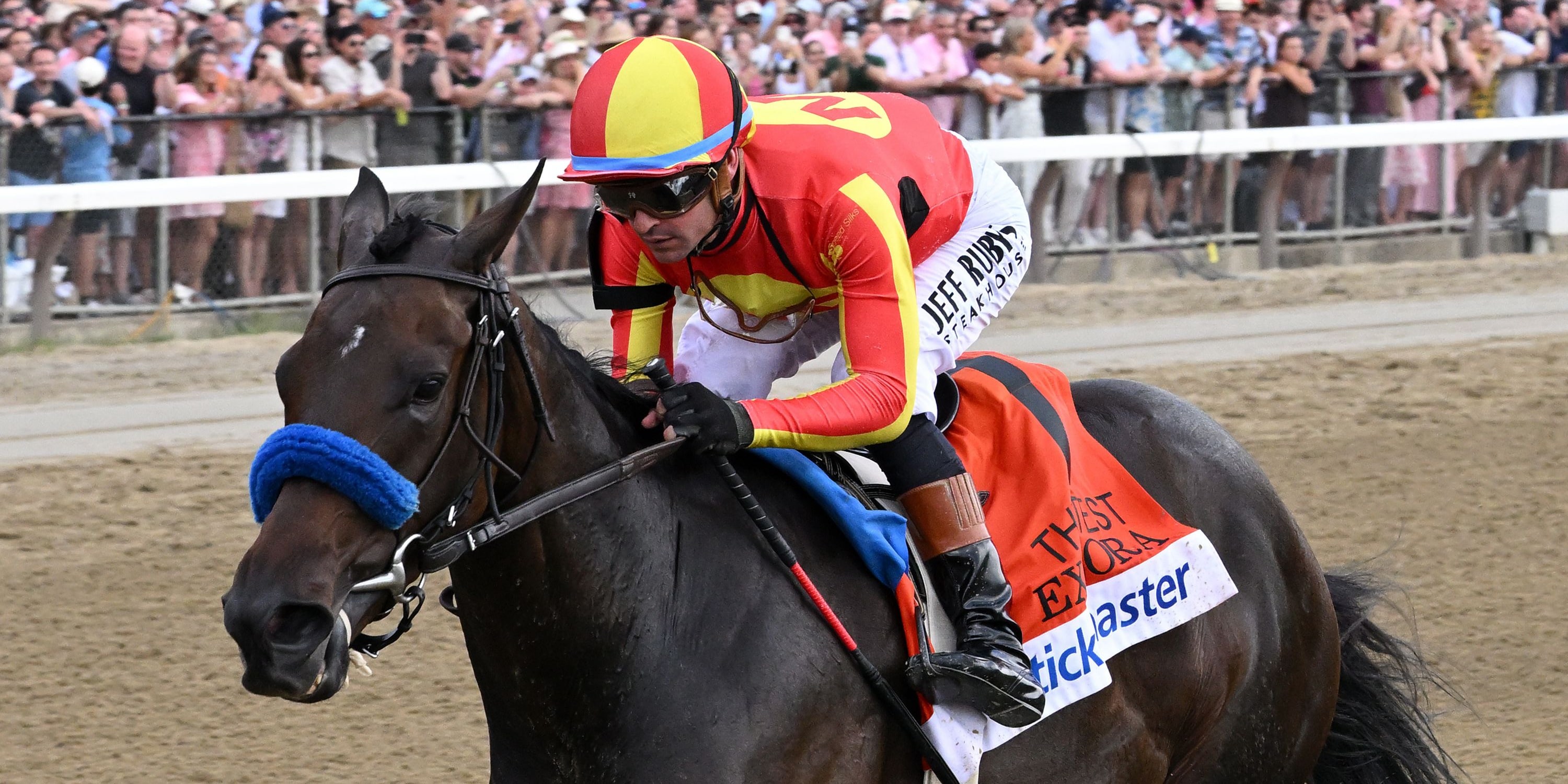 Explora wins the Test Stakes at Saratoga.