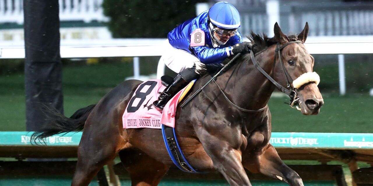 First Resort winning the Kentucky Jockey Club (G2) at Churchill Downs (Photo by Coady Media)