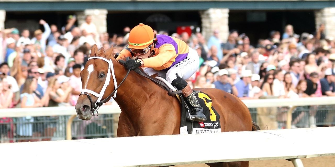 Further Ado wins the Blue Grass Stakes at Keeneland. 