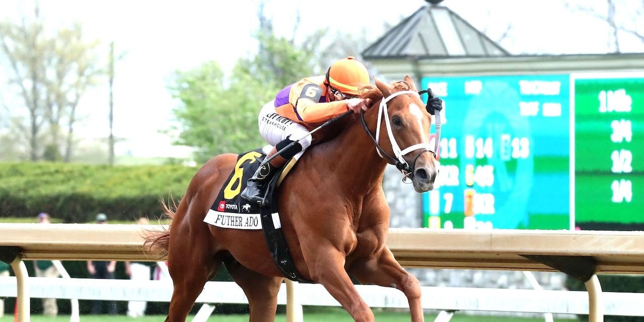 Further Ado wins the Blue Grass Stakes at Keeneland.