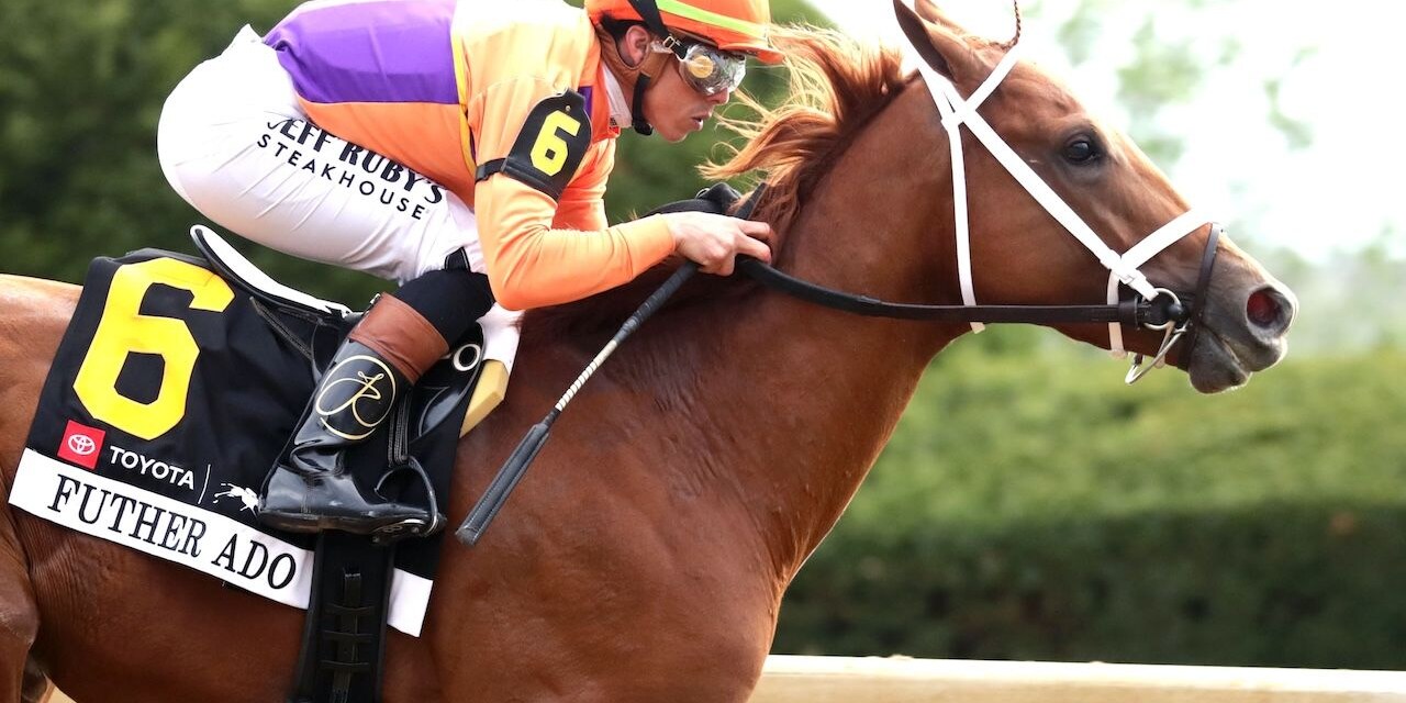 Further Ado wins the Blue Grass Stakes at Keeneland.