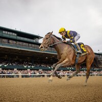 Gallivant winning the Bowman Mill S. at Keeneland