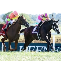 Grand Sonata wins the Kentucky Turf Cup at Kentucky Downs.