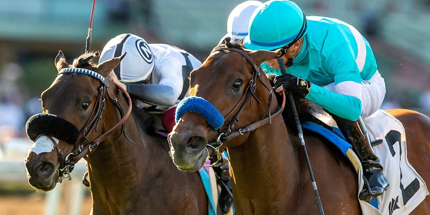 Iriseach (left) missed narrowly when third to Greenwich Village in the Pasadena S.