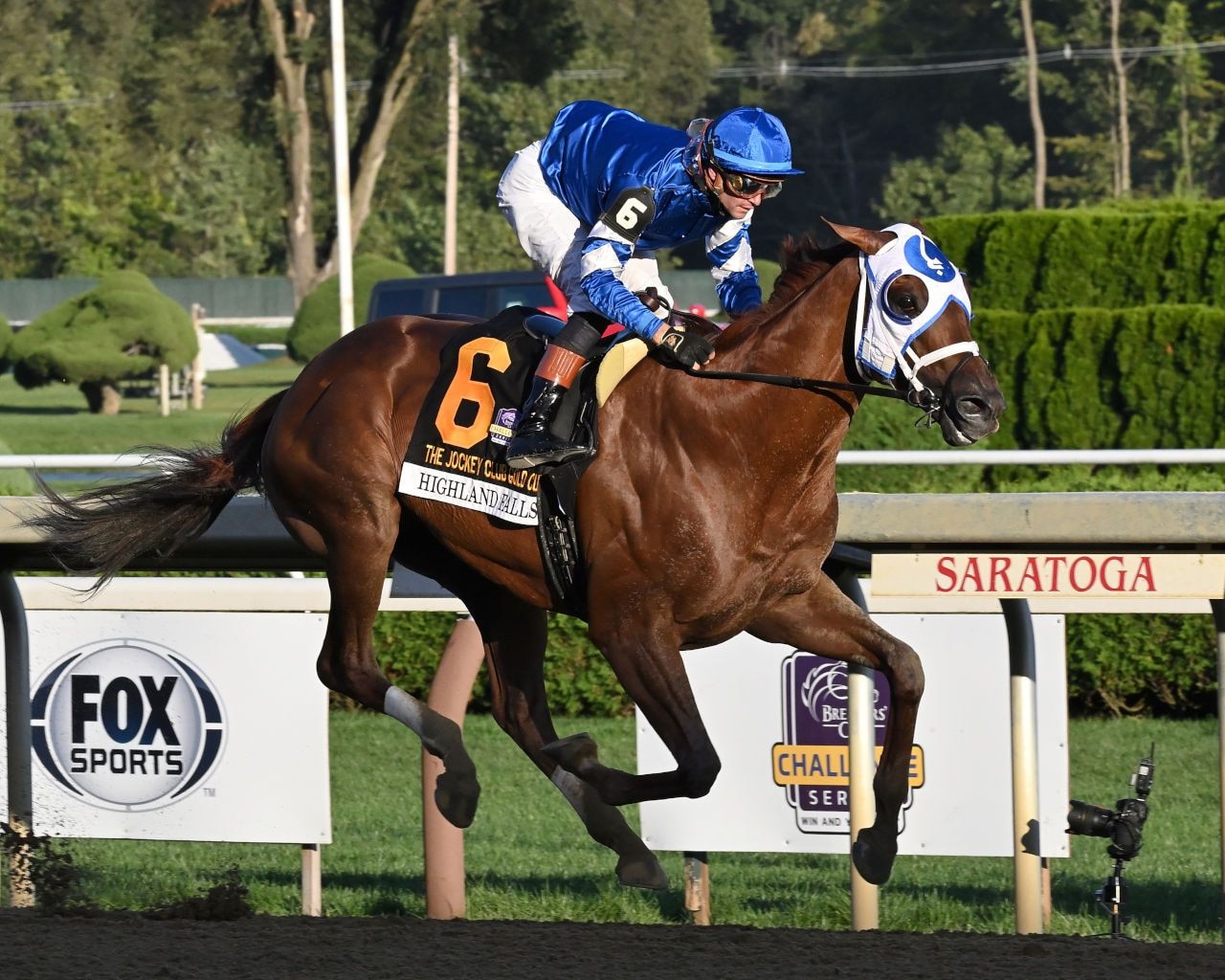Highland Falls winning the Jockey Club Gold Cup (G1) at Saratoga (Photo by Coglianese Photos)