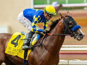Hughes stayed undefeated while giving Bob Baffert his 20th Del Mar Futurity (G1)