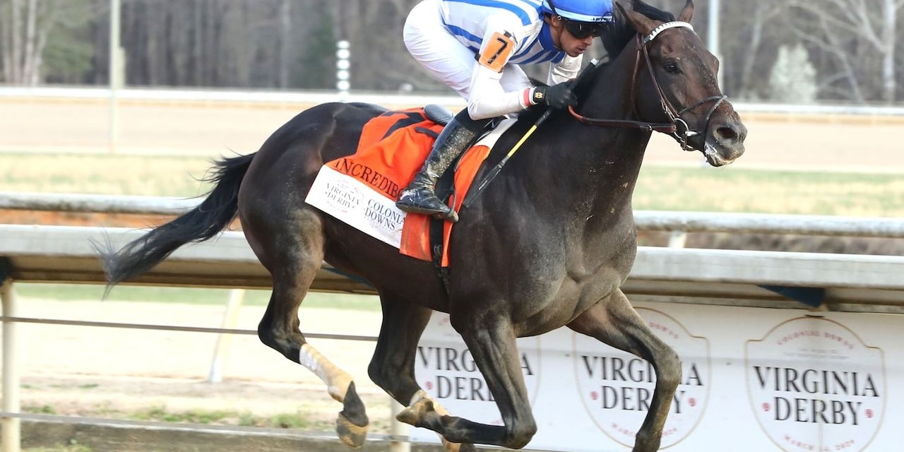 Incredibolt wins the Virginia Derby at Colonial Downs. 