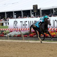Gosger about to be collared by Journalism in the Preakness