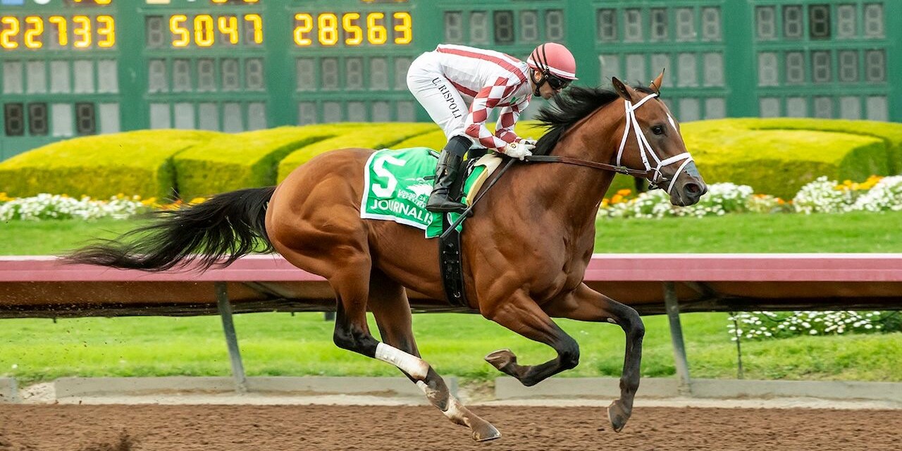 Journalism winning the Los Alamitos Futurity (G2) at Los Alamitos (Photo by Benoit Photo)