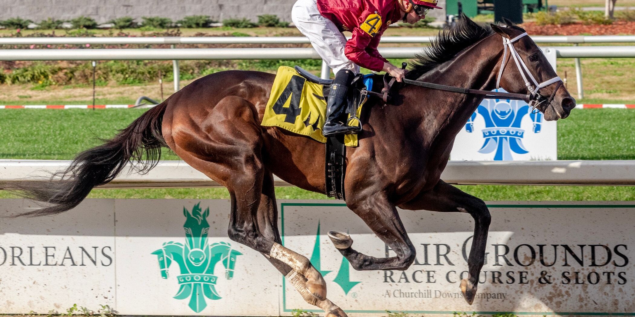 Just a Touch winning his debut at Fair Grounds (Photo by Hodges Photography)