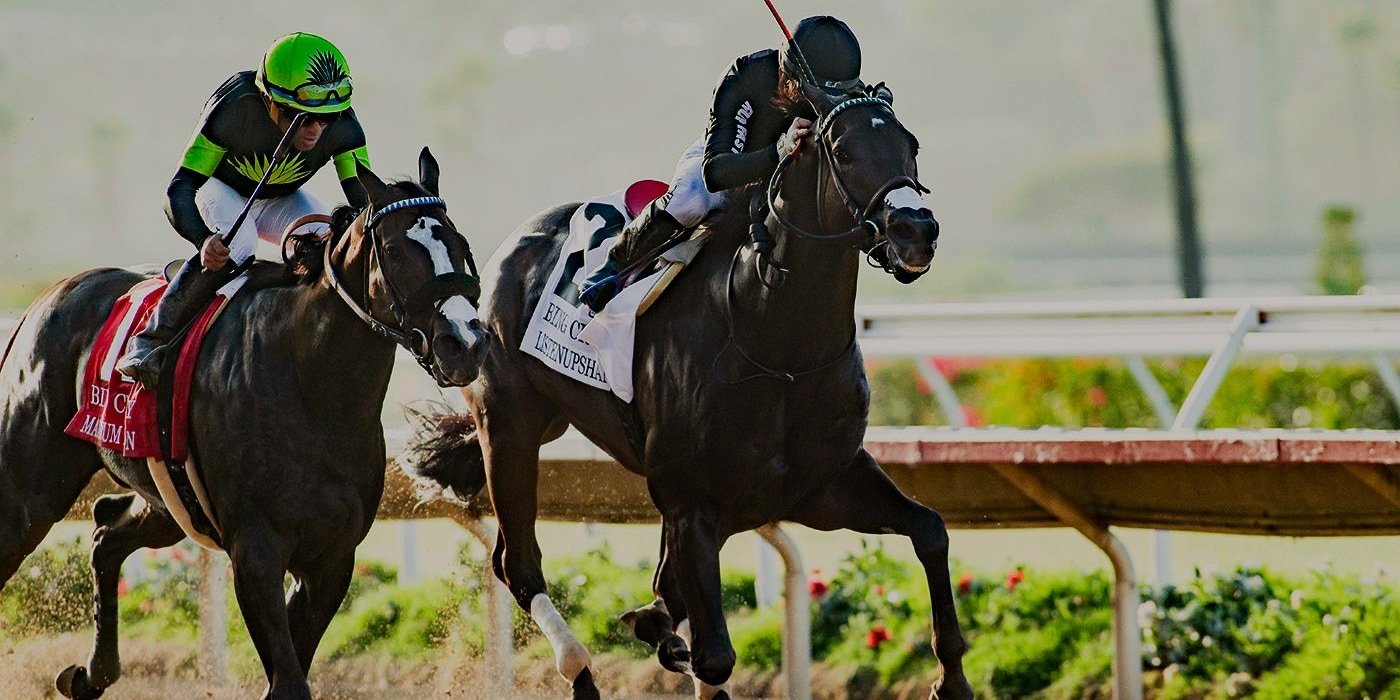 Listenupshance reaches for the wire to fend off Maximum Bourbon in the Bing Crosby (G1)