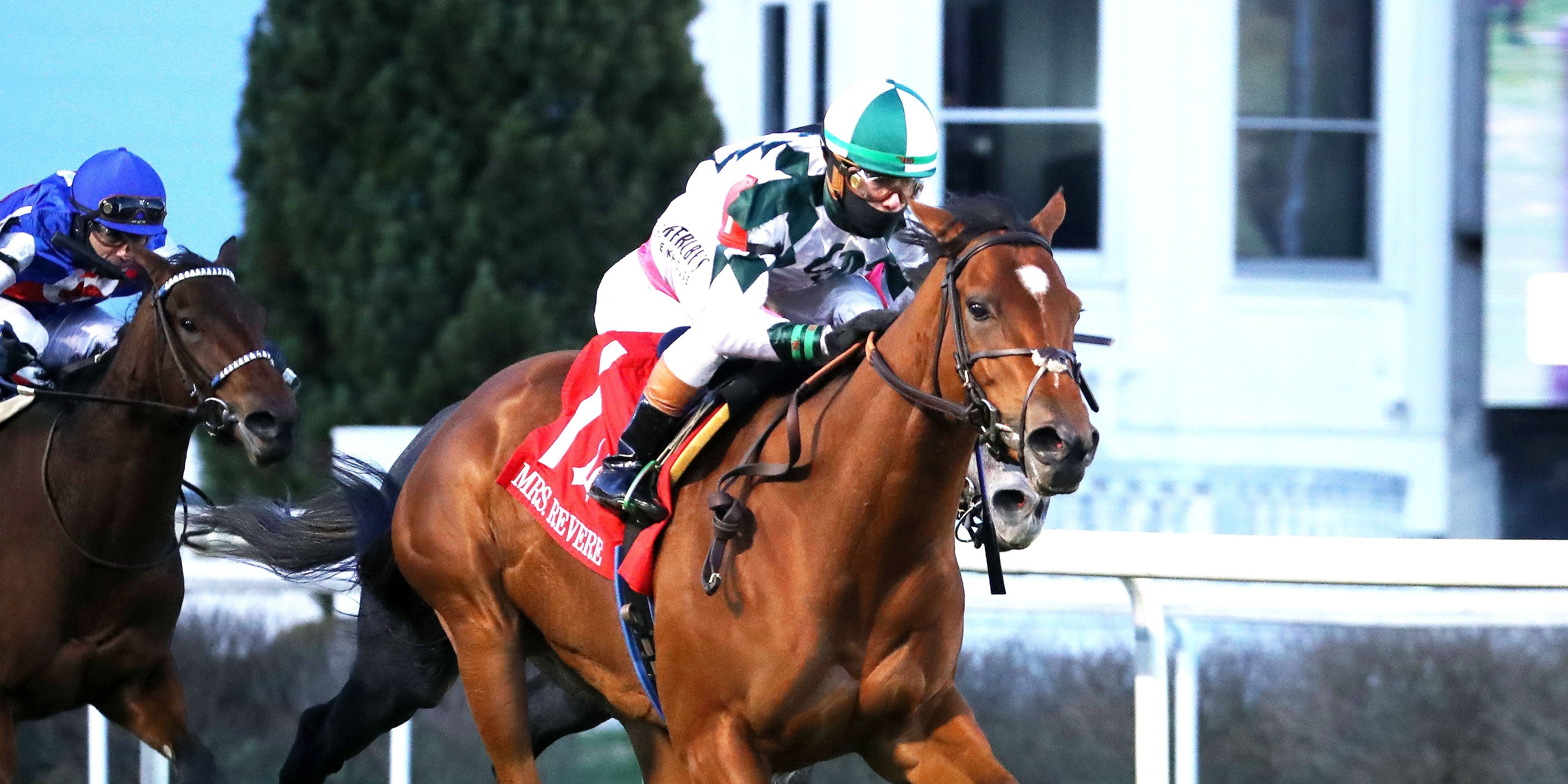 Lush Lips was game to prevail at odds-on in the Mrs. Revere (G2)