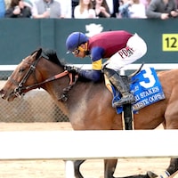 Majestic Oops wins the Azeri Stakes at Oaklawn Park.