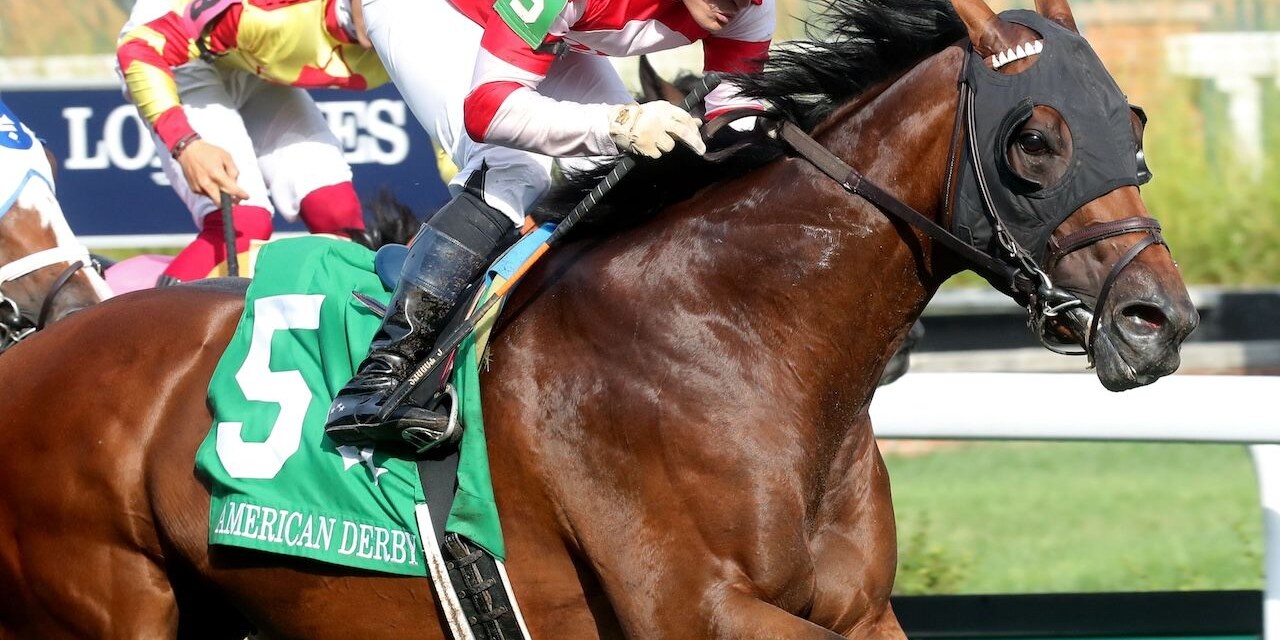 Minaret Station wins the American Derby at Churchill Downs.