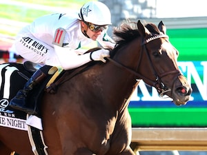 Movie Night scored her first stakes victory in the Raven Run (G2)