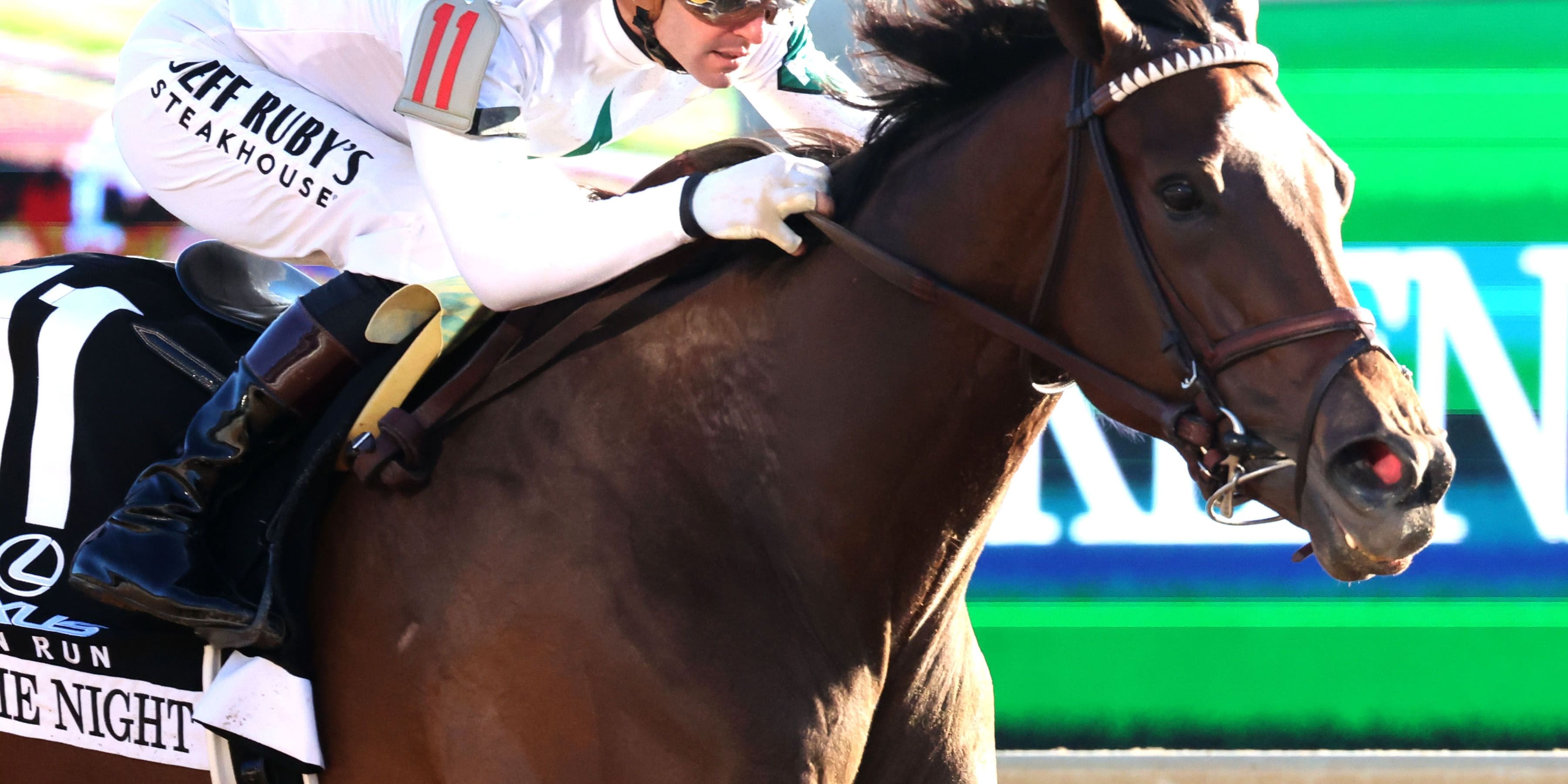 Movie Night scored her first stakes victory in the Raven Run (G2)