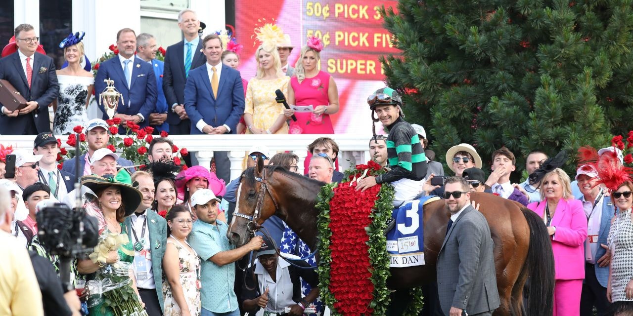 Mystik Dan in the Kentucky Derby winner's circle