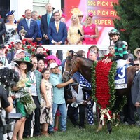 Mystik Dan in the Kentucky Derby winner's circle
