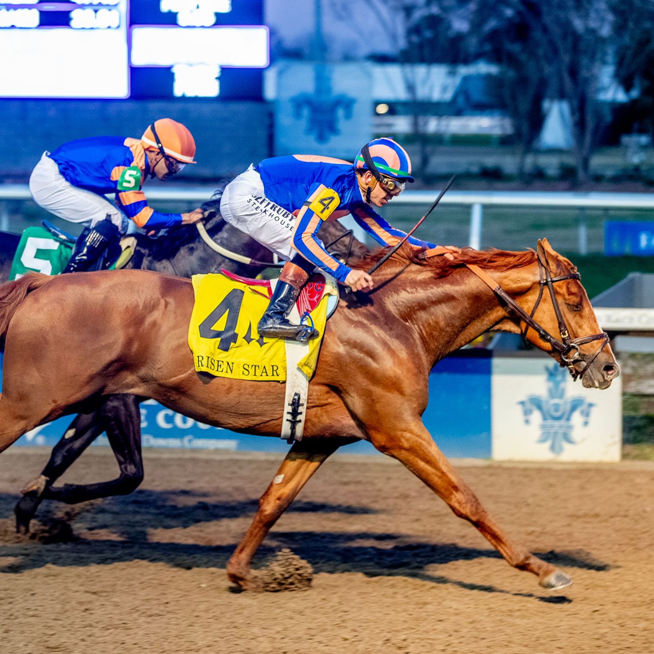 Paladin wins the Risen Star Stakes at Fair Grounds.
