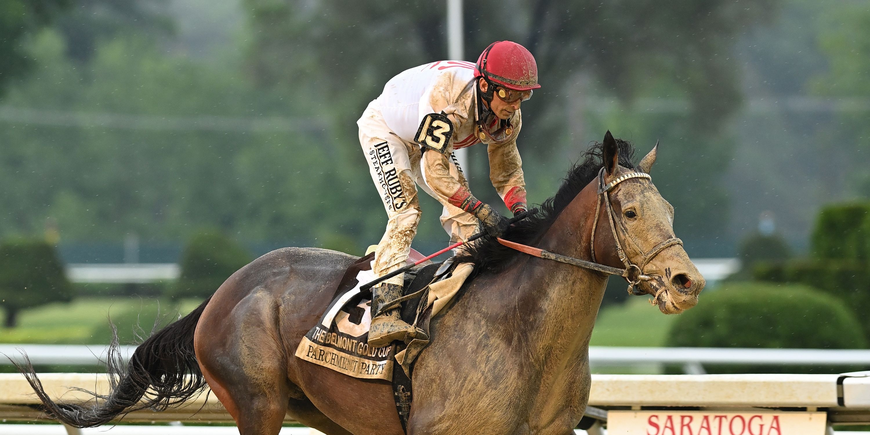 Parchment Party relished an off-the-turf marathon in the Belmont Gold Cup