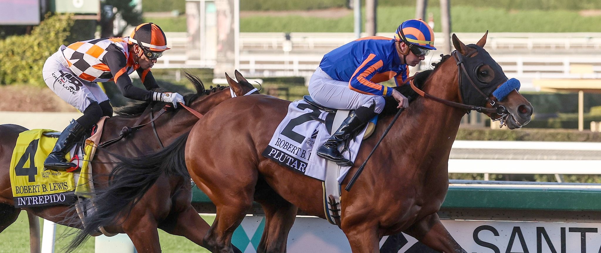 Plutarch wins the Robert B. Lewis at Santa Anita. 