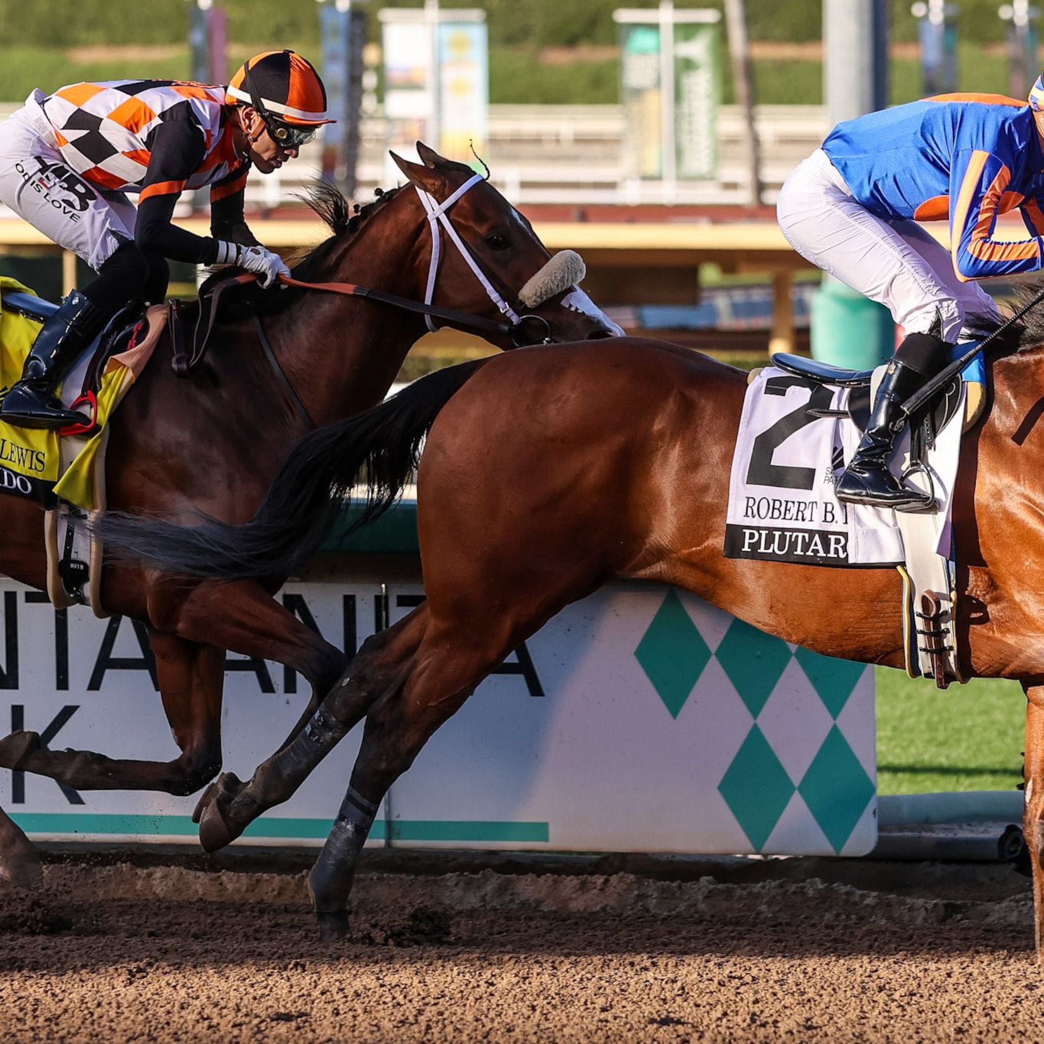 Plutarch wins the Robert B. Lewis at Santa Anita. 