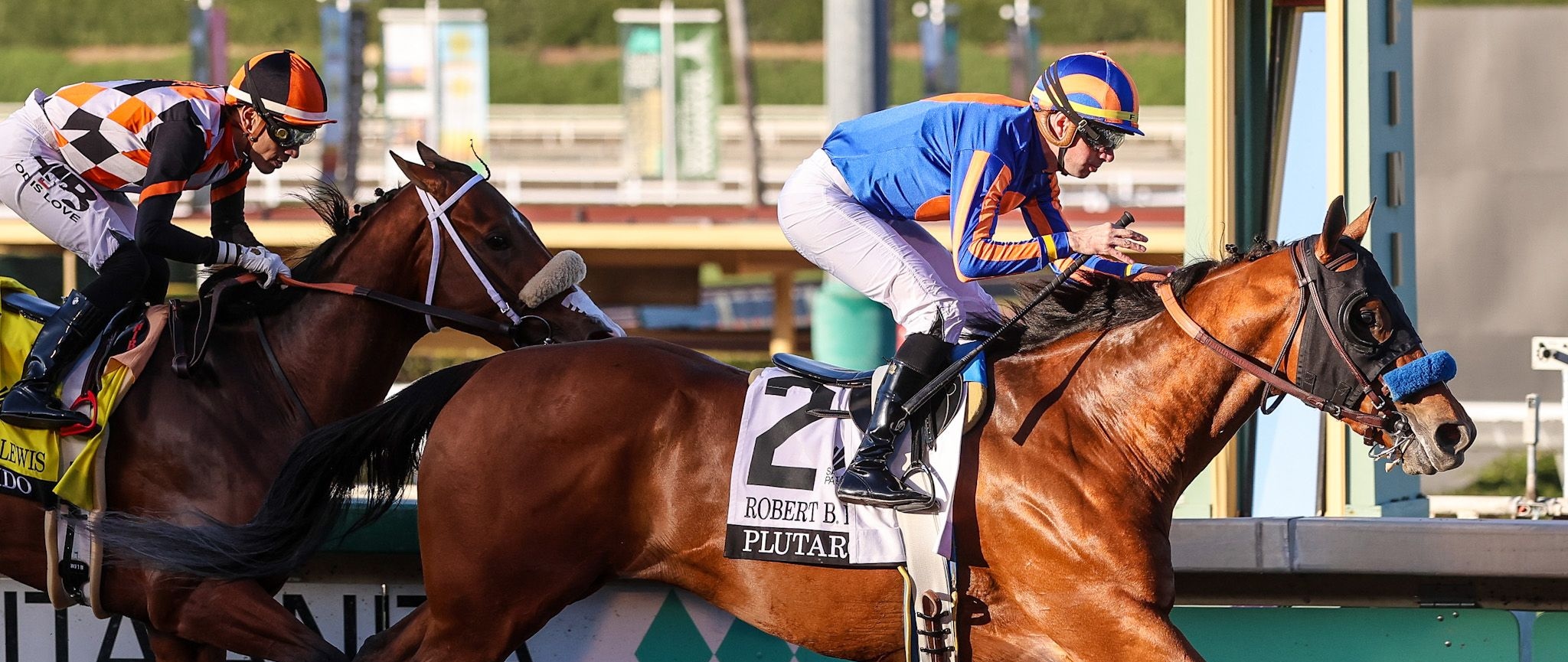 Plutarch wins the Robert B. Lewis at Santa Anita. 
